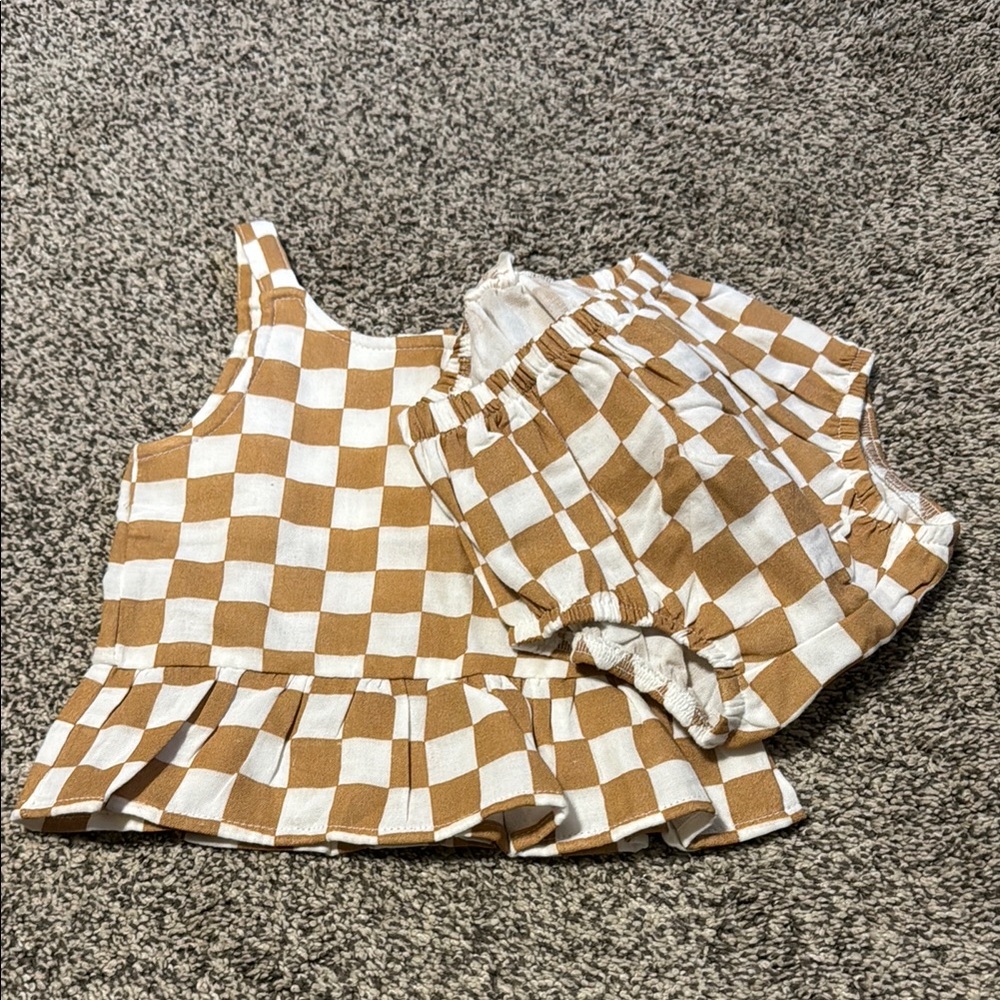 Checkered Brown and White Baby Outfit